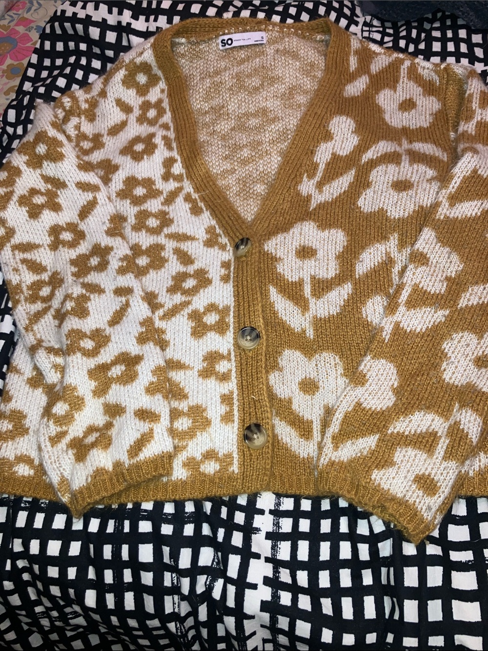 SO Sweater So Goods For Life Mixed Pattern Button up Sweater small